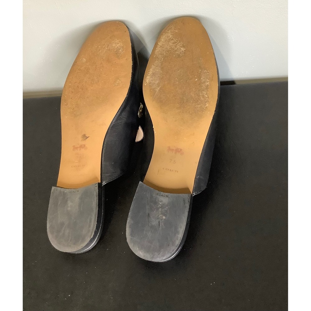 Coach Women Black Leather Chain Link Mule Loafers Almond Toe Flats Size 7.5 - Picture 3 of 4